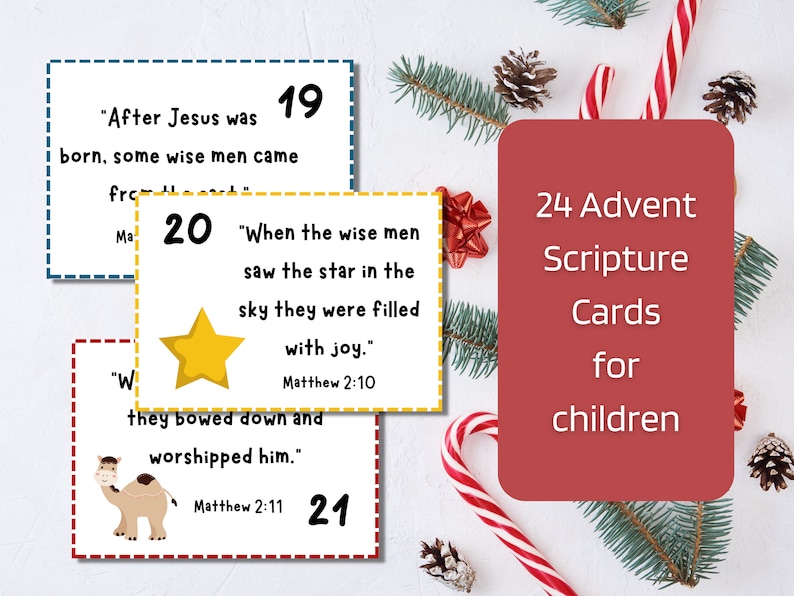 Kids Nativity Advent Calendar Scripture Cards Printable Digital Download Christmas Countdown Bible Verse Family Advent Cards image 2