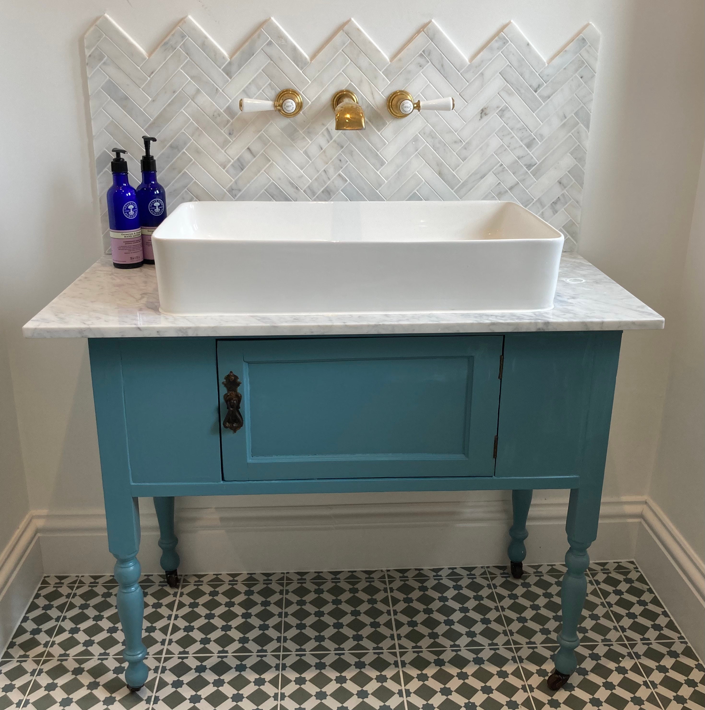 Victorian Vanity Unit Painted Farrow and Ball Inchyra Blue Etsy UK