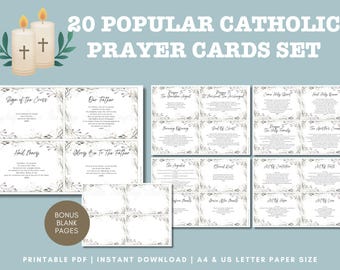 20 Catholic Prayer Cards: Popular Prayers, Religious Gift (Printable PDF, Instant Download)