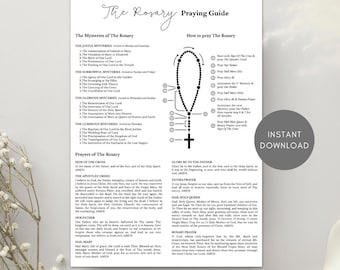 The Rosary Prayer Guide | Catholic Printable | How to Pray Sheet | 4 Mysteries | A4 US Letter PDF | Church Catechism Class Homeschooling