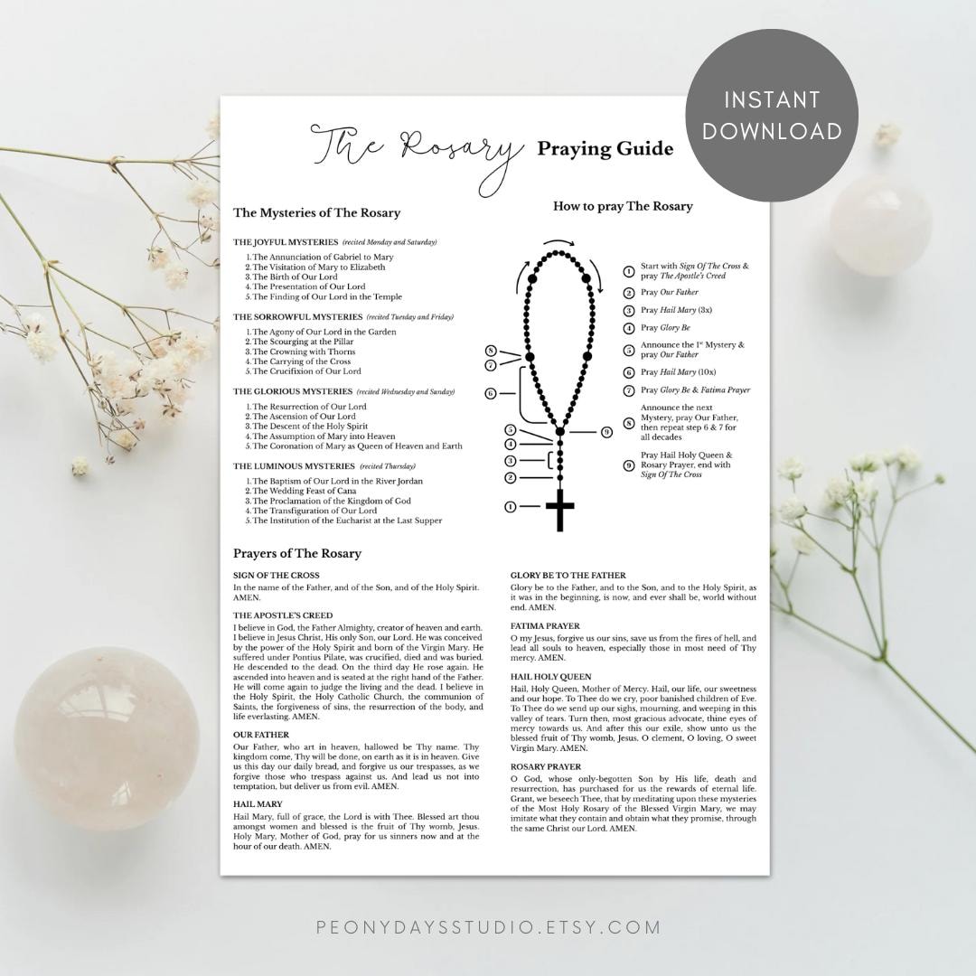 The Rosary Prayer Guide | Catholic Printable | How to Pray Sheet | 4 ...