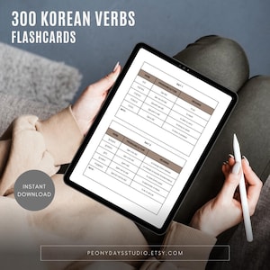 PRINTABLE PDF 300 Korean-English Essential Daily Life Verbs Flashcards + Romanisation for Beginners + Practice Worksheets | Instant Download