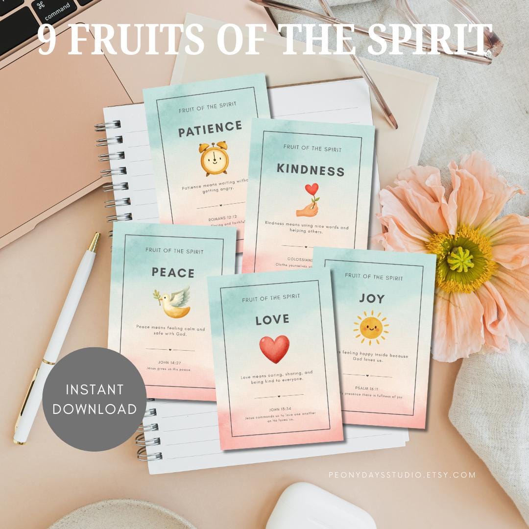 Fruits of the Spirit Flashcards | Watercolor Bible Verse Cards (digital ...