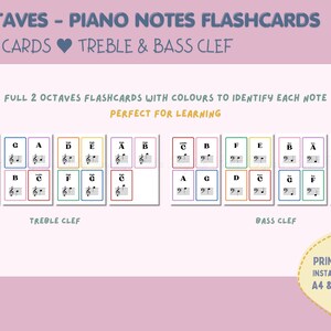 Piano Music Note Flashcards | Beginner 2 Octaves + Bonus Sheets ...
