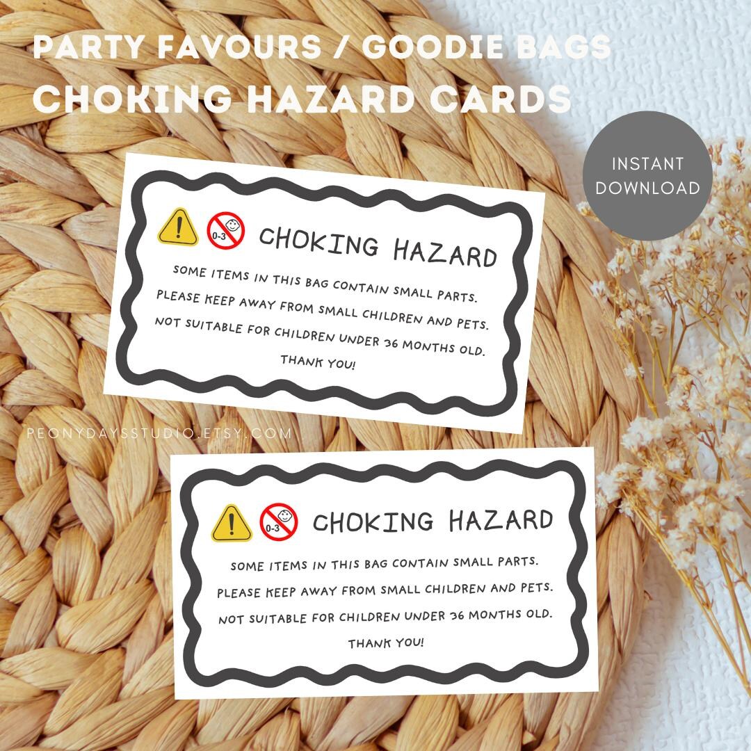 Choking Hazard Warning Cards for Party Favors (printable PDF) - Etsy