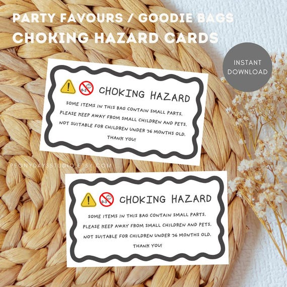 Choking Hazard Warning Cards for Party Favors (printable PDF) - Etsy