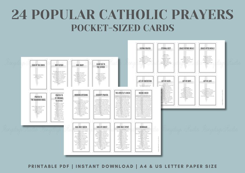 Printable Catholic Prayer Cards Pocket Size, Minimalist Design (PDF