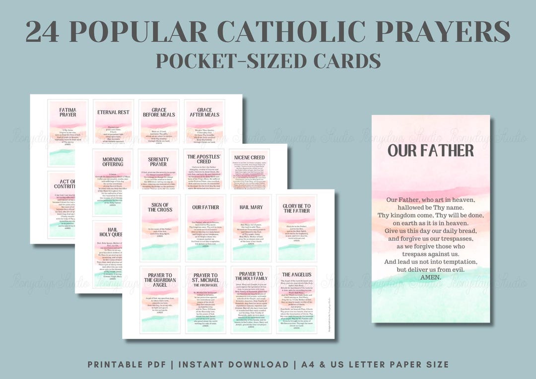 NEW Pastel Watercolor Catholic Prayer Cards: Pocket Size Printable (PDF ...