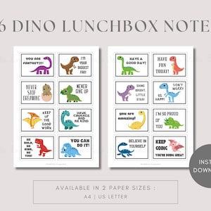 16 Dinosaurier Lunchbox Notizzettel für Kinder | Ermutigende Botschaften von Eltern | Niedlicher Dino-Druck mit fettgedruckten Schriftarten Bonus Blanko-Notizen zum Anpassen