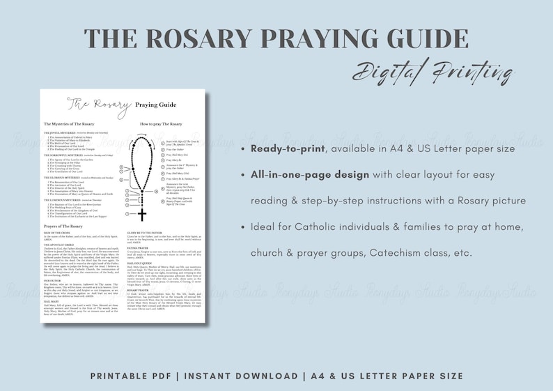 The Rosary Prayer Guide | Catholic Printable | How to Pray Sheet | 4 ...