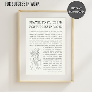 Oración a San José para el éxito en el trabajo (PDF imprimible) Tarjetas de arte mural católicas A4 A5 Carta de EE. UU. 4x6 Papel blanco beige Descarga digital