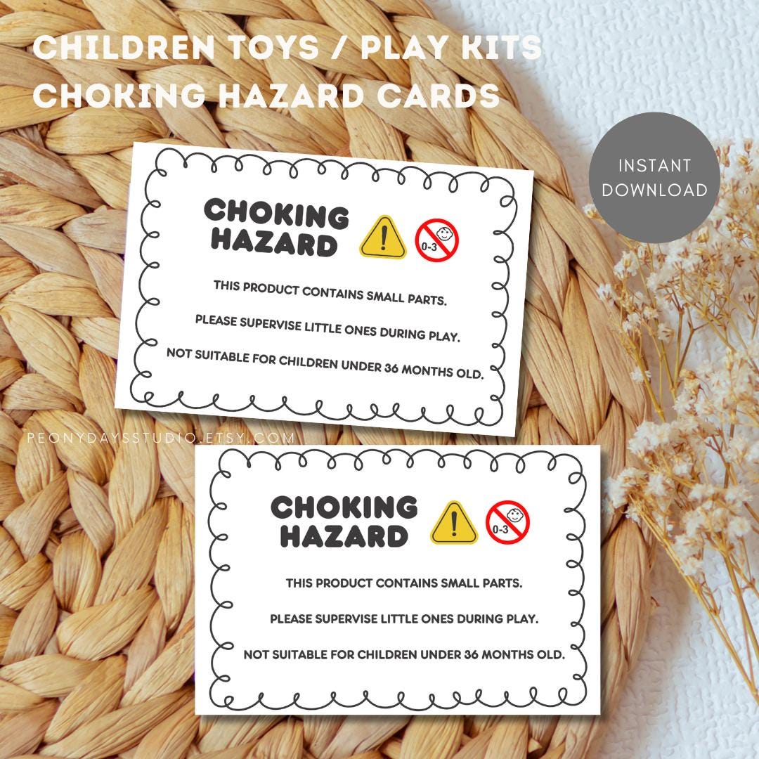 Toy Choking Hazard Warning Cards: Small Parts Safety Labels (printable ...