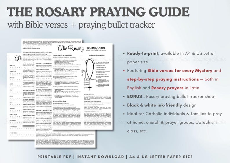 LATIN Rosary Prayer Guide PDF Bundle | 20 Mysteries Bible Verses ...