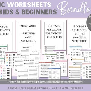 Piano Music Theory Worksheets Bundle for Kids & Beginners (Printable PDF)