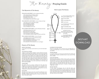 The Rosary Prayer Guide | Catholic Printable | How to Pray Sheet | 4 Mysteries | A4 US Letter PDF | Church Catechism Class Homeschooling