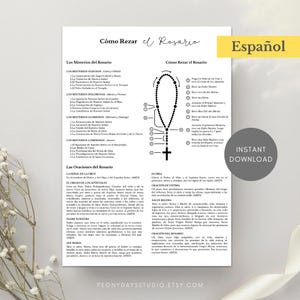1-sidig SPANSK Rosenkransböneguide | 4 mysterier | Katolsk utskrivbar (A4/US Letter PDF)