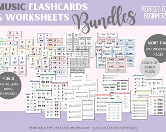Piano Flashcards & Worksheets Bundle: Music Theory for Beginners (Printable PDF)