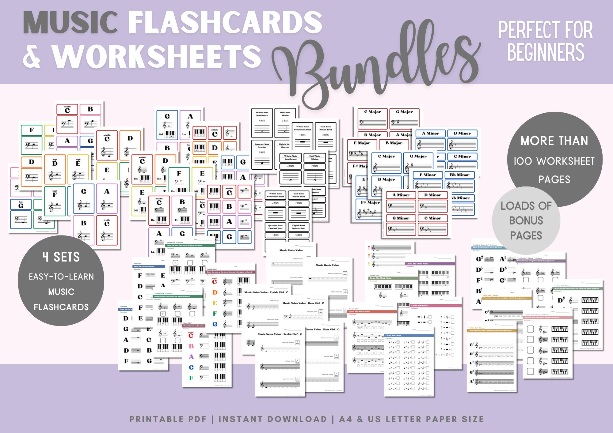 Piano Flashcards & Worksheets Bundle: Music Theory for Beginners ...