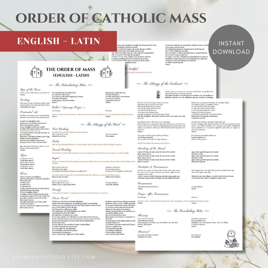 ENGLISH LATIN the Order of Catholic Mass | Printable PDF | A4 & Letter ...