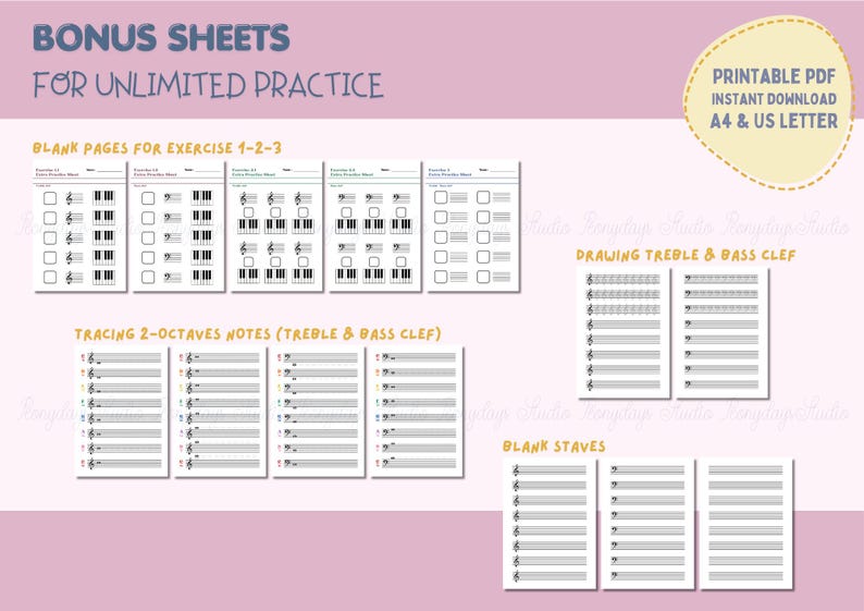 Piano Music Note Flashcards | 2 Octaves, Exercises (printable PDF) - Etsy