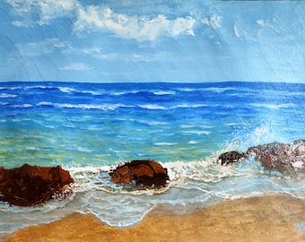 Seascape, The Rolling Waves, Impressionist, Oil Painting on Paper, Only Handmade, Size 29. x 41 cm (11.5 x 16&quot;)