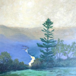 Mattina dorata in montagna, dipinto a olio su carta, realizzato esclusivamente a mano, dimensioni 50 x 40 cm (19,6 x 15,7")