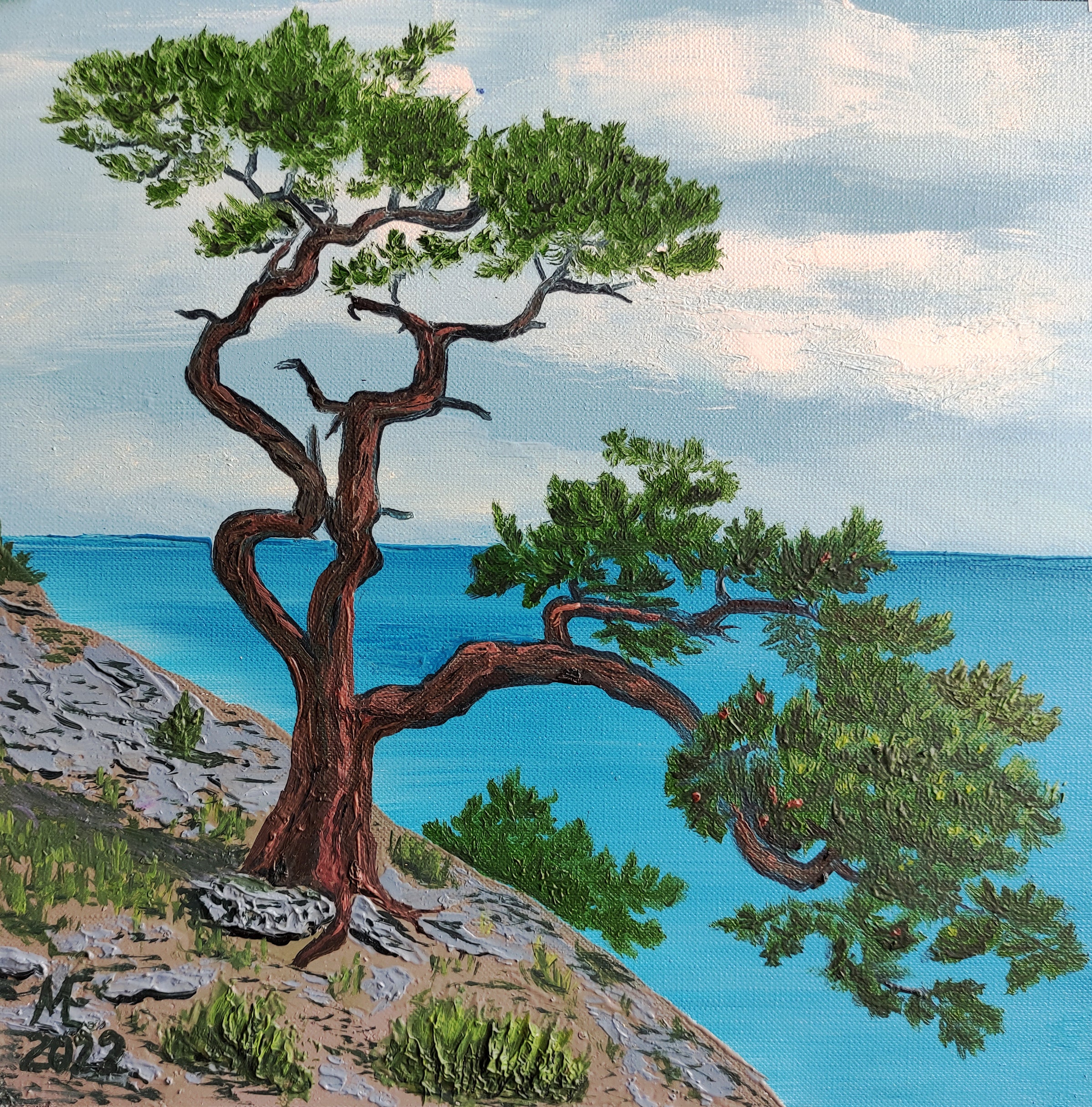 油絵 絵画 【樹海】 松の木の海景油絵（紙に描いたもの）（10x10インチ） - Etsy 日本