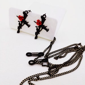 Chaîne à lunettes fleur de rosier, Chaîne à lunettes avec pendentif croix, Chaîne à lunettes en métal, Chaîne en or noir, Chaîne à lunettes
