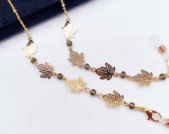 Crystal Beaded Copper Leaf Glasses Chain: Sunglasses Necklace
