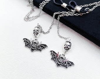 Gothic Glasses Chain: Skull Bat Pendant, Metal Eyeglass Strap