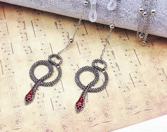 Snake Pendant Glasses Chain: Steel Colored Copper Alloy Strap
