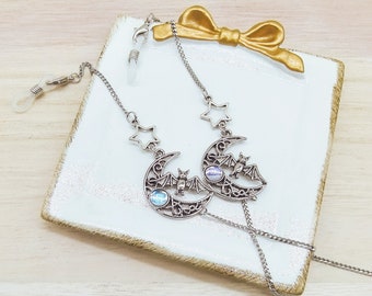 Moon Bat Glasses Chain: Silver Halloween Glasses Strap