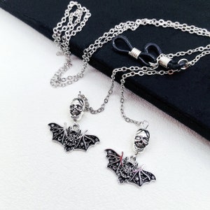Brillenkette Gothic,Skull Fledermaus Anhänger, Brillenkette,Brillenkette,Sonnenbrillen Kette, Brillenketten, Brillenband, Geschenk für sie/ihn