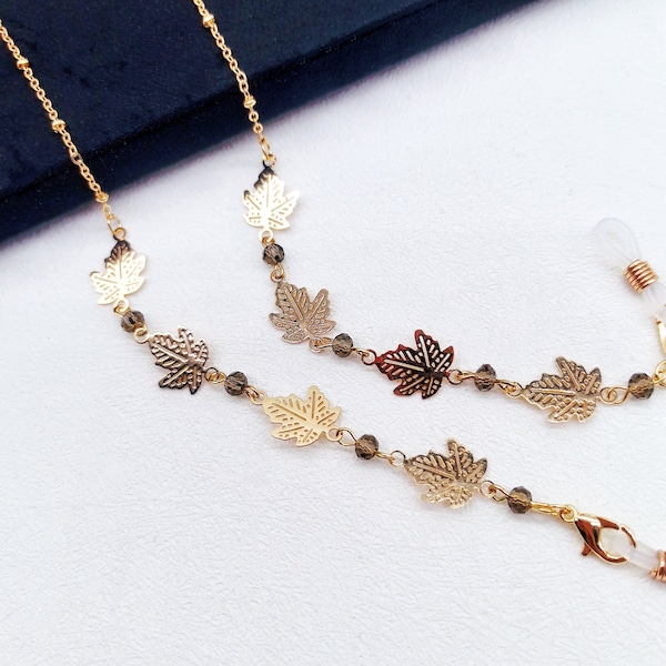 Crystal Beaded Copper Leaf Glasses Chain: Sunglasses Necklace
