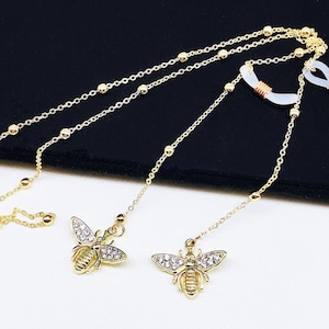 Strass bijenbrilketting: gouden zonnebrilbandje