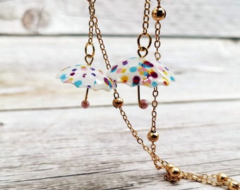 3D Umbrella Acrylic Glasses Chain, Gold Copper Chain