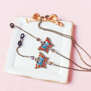 Bronze colored butterfly eyewear chain, Crystal bead glasses chain,Eyeglass chain,  Sunglasses holder, Sunglasses chain