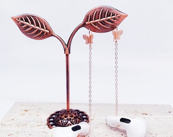 Rose Gold Butterfly AirPods Earrings: Loss Prevention Copper Jewelry