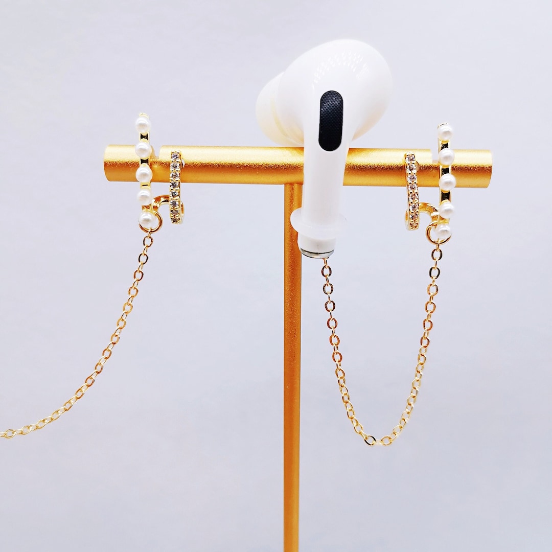 Zircon Pearl Earrings Headphone Chain/gold Chain/airpod Etsy