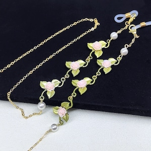 Camellia Pearl Glasses Chain: Green Leaf Charm Necklace