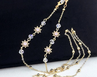 Corrente de óculos com pingente de estrela de zircônia: Corrente de óculos de sol de metal dourado