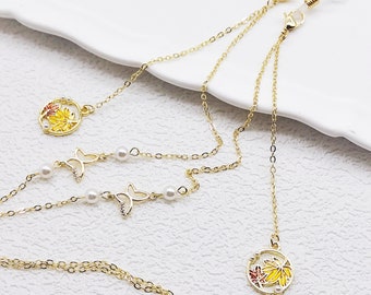 Maple Leaf Butterfly Glasses Chain: Gold Eyeglass Holder