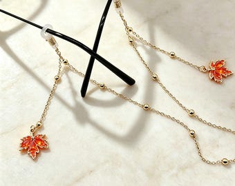 Maple Leaf Pendant Glasses Chain: Copper & Zircon