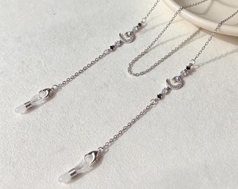Zircon Star Moon Glasses Chain: Silver Copper Sunglasses Chain