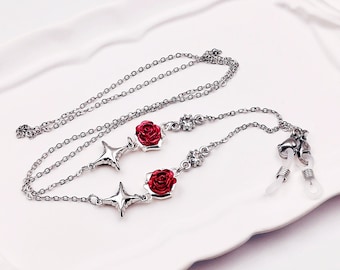 Corrente de óculos com pingente de estrela rosa: colar de óculos de sol de cobre