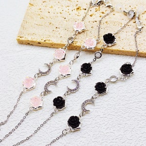 Black Rose/Pink Rose Glasses Chain, Eyeglasses Chain, Women&#39;s Glasses Chain, Gift for Her,Eyeglass Holders Around Neck,Glass Chain
