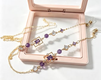 Amethyst Bead Zircon Eyeglass Chain: Eyeglass Chain, Women's Sunglasses Necklace
