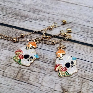 Mushroom Skeleton Pendant Glasses Chain, Glasses Chain, Gold Chain, Halloween