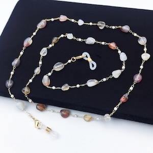 Lenzenvloeistofketting met perzische agaatkraal: koperen zonnebrilketting