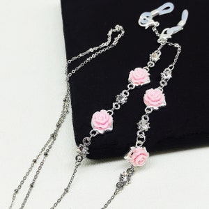 Pink/Black Rose Glasses Chain, Velvet Rose Glasses Chain, Sunglass Glasses Strap Holder, Jewelry Charm, Silver Chain,Without Glasses